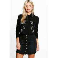 Embroidered Woven Cropped Shirt - black