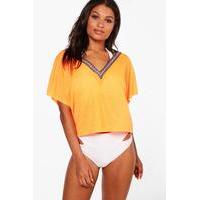 Embroidered Tape Slouch Beach Top - orange