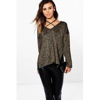 Emily Glitter Knit Plunge Strappy Jumper - gold