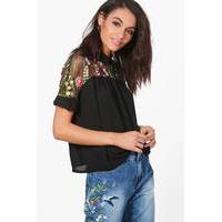 embroidered mesh short sleeve shirt black