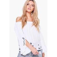 Embroidered Bardot Top - white