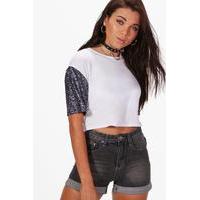 Emma Glitter Sleeve Crop Tee - white