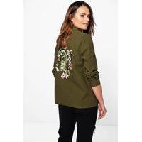 Embroidered Back Utility Shirt - khaki