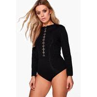 emma ribbed hook and eye bodysuit black