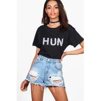 embellished slogan t shirt black