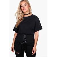 Emilie Lace Up Belted Bodice Tee - black