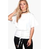 Emilie Lace Up Belted Bodice Tee - ivory