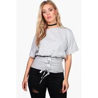 Emilie Lace Up Belted Bodice Tee - grey