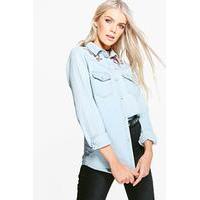 Embroidered Denim Shirt - blue