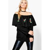 embroidered off the shoulder top black