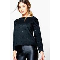 Emma Distressed Raw Hem Sweat - black