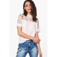 Embroidered Mesh Short Sleeve Shirt - white