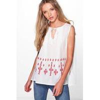 embroidered woven tunic top red