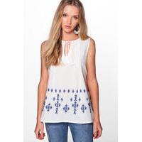 Embroidered Woven Tunic Top - blue