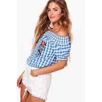 Embroidered Gingham Gypsy Top - multi