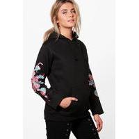 Embroidered Sleeve Hoody - black