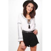 Embroidered Woven Top - ivory