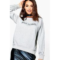 Embroidered Slogan Sweat - grey