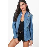 Embroidery Denim Shirt - mid blue