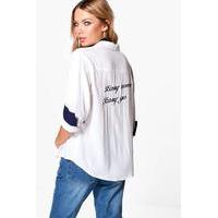 Embroidered Back Slogan Blouse - white