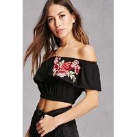 Embroidered Flounce Crop Top