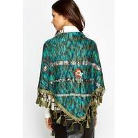 Embroidered Tassel Knit Scarf Wrap