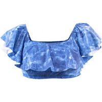 Emmatika High Neck Swimsut Denim Volant Blue women\'s Mix & match swimwear in blue
