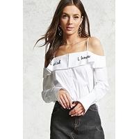 embroidered open shoulder shirt