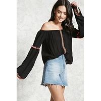 embroidered pom pom peasant top