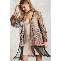 Embroidered Fringed Kimono