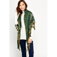 Embroidered Tassel Knit Scarf Wrap