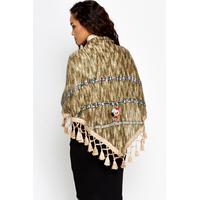 Embroidered Tassel Knit Scarf Wrap