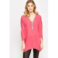 Embellished Neck Asymmetric Top