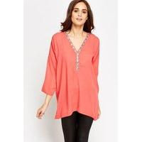 Embellished Neck Asymmetric Top