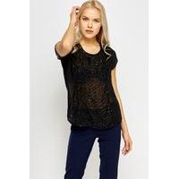 Embellished Black Sheer Top