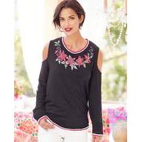 embroidered cold shoulder sweatshirt