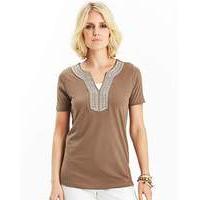 Embroidered Neck Jersey Top