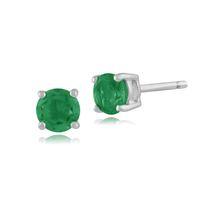 Emerald Round Stud Earrings In 9ct White Gold 3.50mm Claw Set