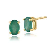 Emerald Oval Stud Earrings In 9ct Yellow Gold 6x4mm Claw Set