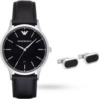 emporio armani mens dress black watch and cufflinks gift set