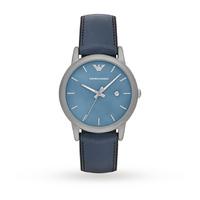 Emporio Armani Mens Classic Blue Leather And Silicone Strap Watch AR1972