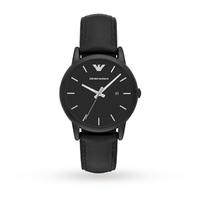 Emporio Armani Mens Classic Black Leather And Silicone Strap Watch AR1973
