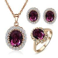Emerald Elegant 18K Rose Gold Pated PurpleGreen Austrian Crystal Pendant Necklace Earrings Ring Jewelry Set