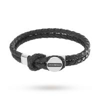 Emporio Armani Mens Signature Black Leather Bracelet EGS2178040