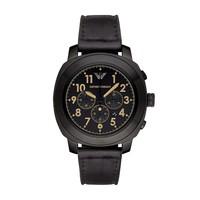 emporio armani delta mens chronograph black leather strap watch