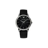 Emporio Armani men\'s black dial leather strap watch