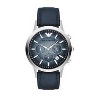 Emporio Armani men\'s chronograph blue leather strap watch