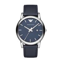 Emporio Armani men\'s round blue dial blue leather strap watch