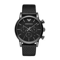 Emporio Armani men\'s chronograph black dial Leather strap watch