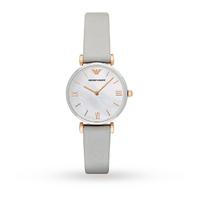 emporio armani ar1965 womens leather strap watch greymother of pearl